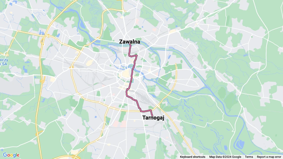 Wrocław sporvognslinje 8: Zawalna - Tarnogaj linjekort
