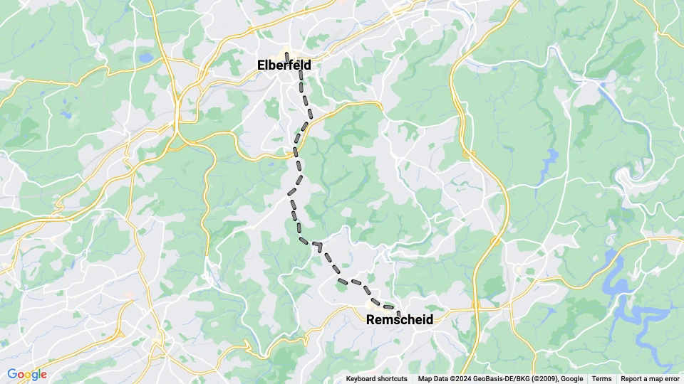 Wuppertal regionallinje 15: Remscheid - Elberfeld linjekort