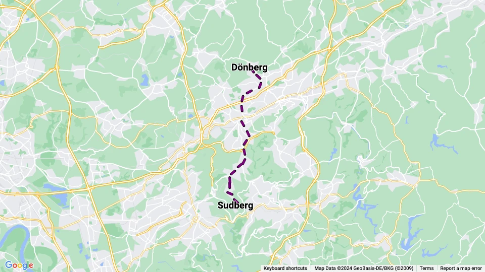 Wuppertal regionallinje 25: Dönberg - Sudberg linjekort