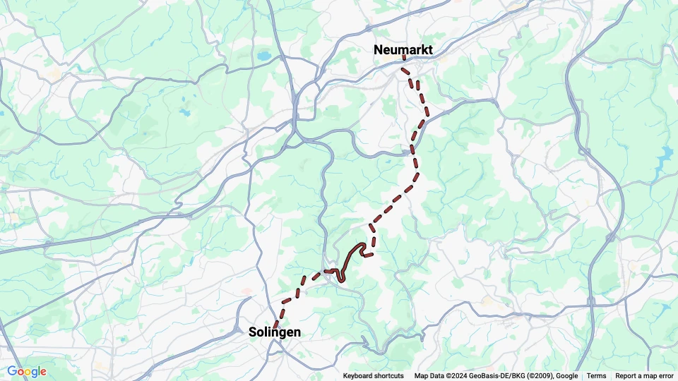 Wuppertal regionallinje 5: Neumarkt - Solingen linjekort