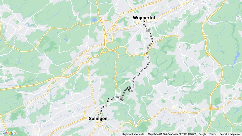 Wuppertal regionallinje 5: Wuppertal - Solingen linjekort