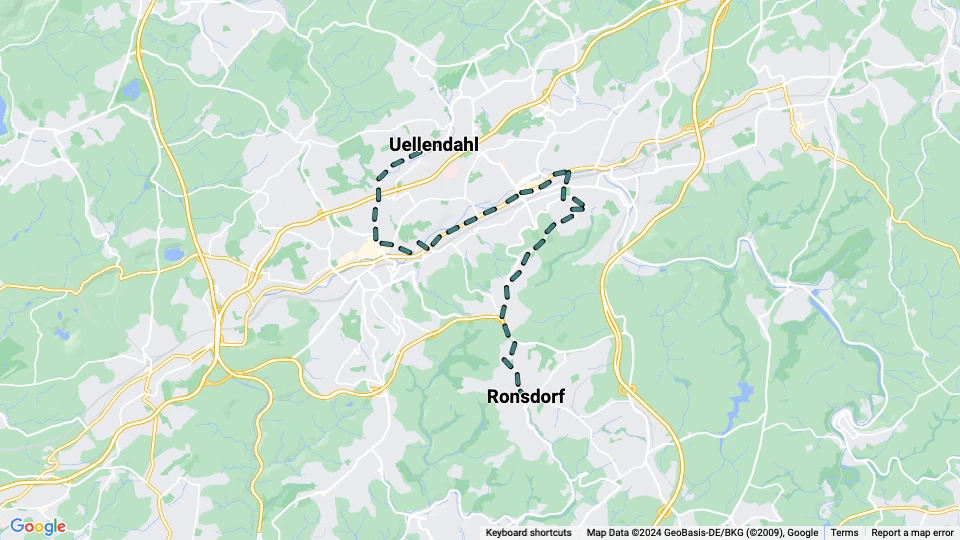 Wuppertal sporvognslinje 23: Ronsdorf - Uellendahl linjekort