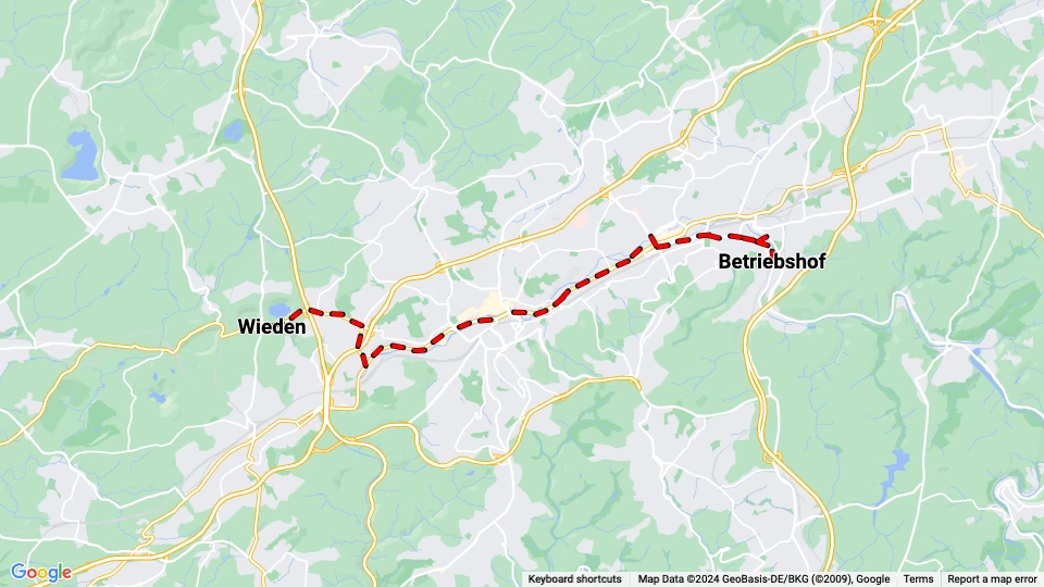 Wuppertal sporvognslinje 601: Wieden - Betriebshof linjekort