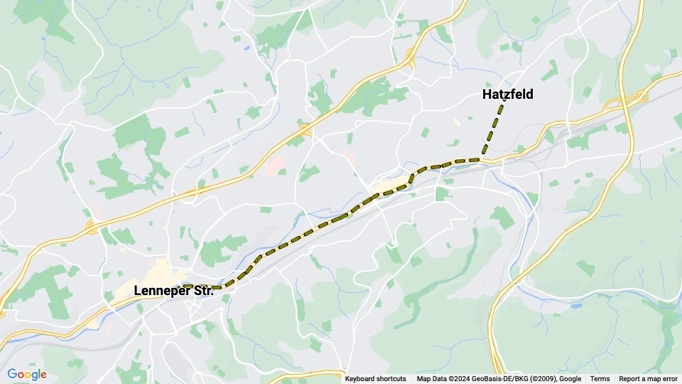 Wuppertal sporvognslinje 606: Hatzfeld - Lenneper Str. linjekort