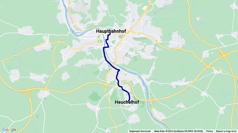 Würzburg ekstralinje 3: Hauptbahnhof - Heuchelhof linjekort