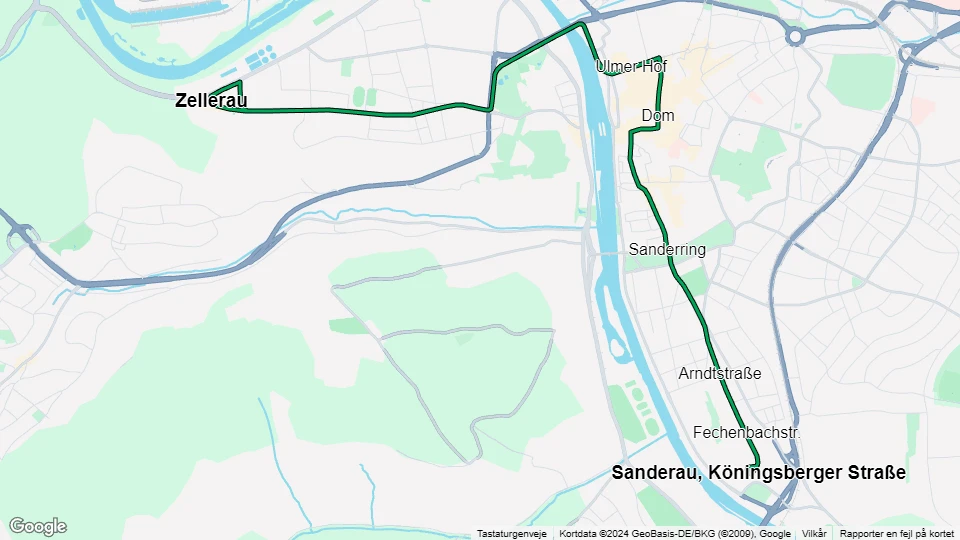 Würzburg sporvognslinje 4: Sanderau, Köningsberger Straße - Zellerau linjekort