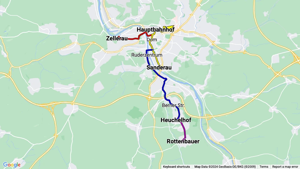 Würzburger Versorgung und Verkehr (WVV) linjekort