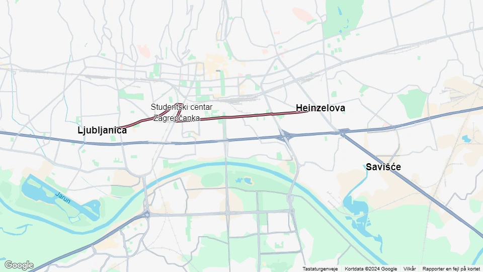 Zagreb ekstralinje 3: Heinzelova - Ljubljanica linjekort