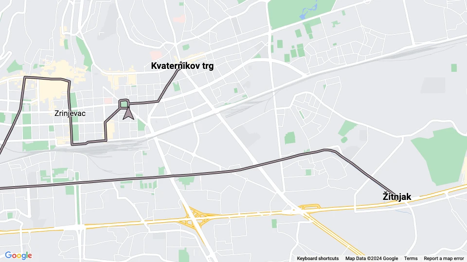 Zagreb sporvognslinje 13: Žitnjak - Kvaternikov trg linjekort