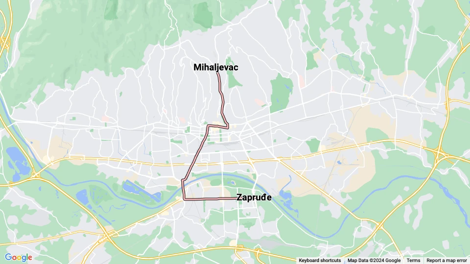 Zagreb sporvognslinje 14: Zapruđe - Mihaljevac linjekort