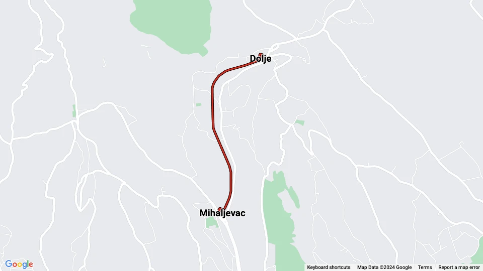 Zagreb sporvognslinje 15: Mihaljevac - Dolje linjekort