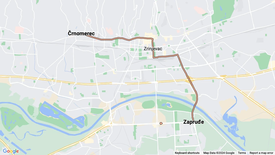 Zagreb sporvognslinje 6: Črnomerec - Zapruđe linjekort