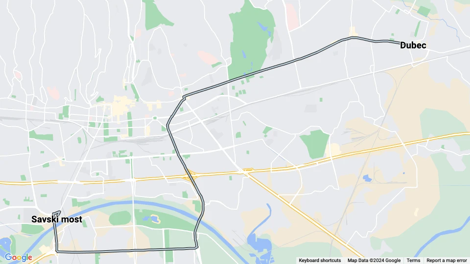 Zagreb sporvognslinje 7: Savski most - Dubec linjekort