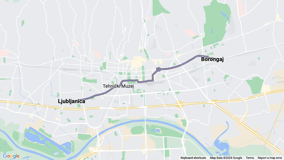 Zagreb sporvognslinje 9: Borongaj - Ljubljanica linjekort