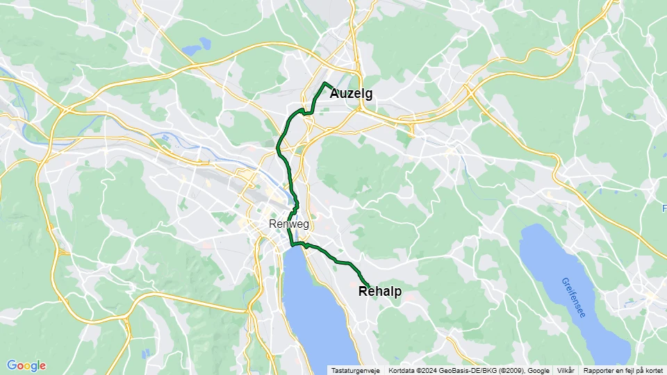 Zürich sporvognslinje 11: Auzelg - Rehalp linjekort