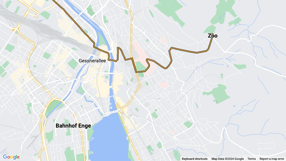 Zürich sporvognslinje 6: Zoo - Bahnhof Enge linjekort