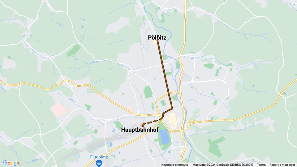 Zwickau ekstralinje 7: Hauptbahnhof - Pölbitz linjekort