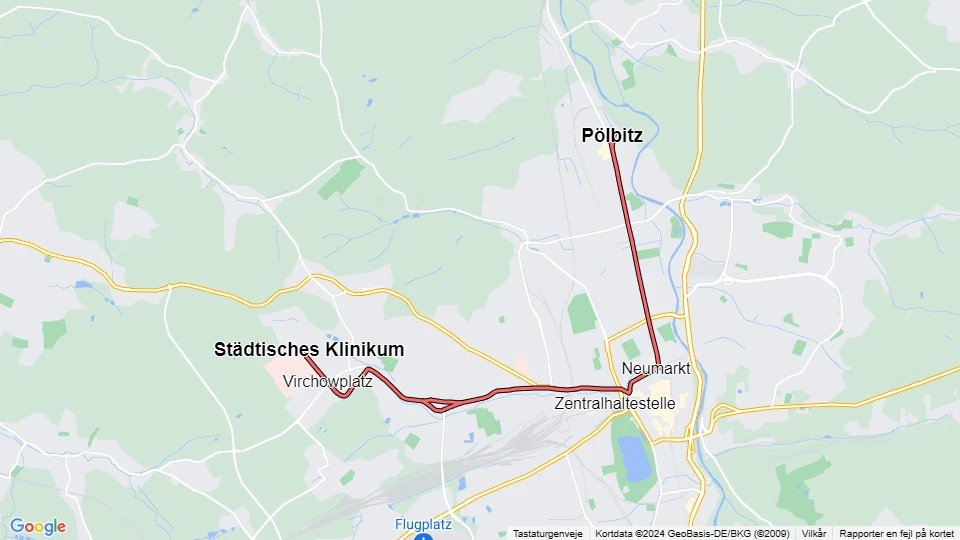 Zwickau sporvognslinje 4: Städtisches Klinikum - Pölbitz linjekort