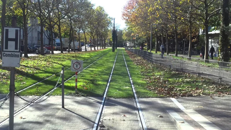 Tag sporvognslinje 5 GT8N Freiburger Verkehrs AG Hornusstrasse til Bertoldsbrunnen